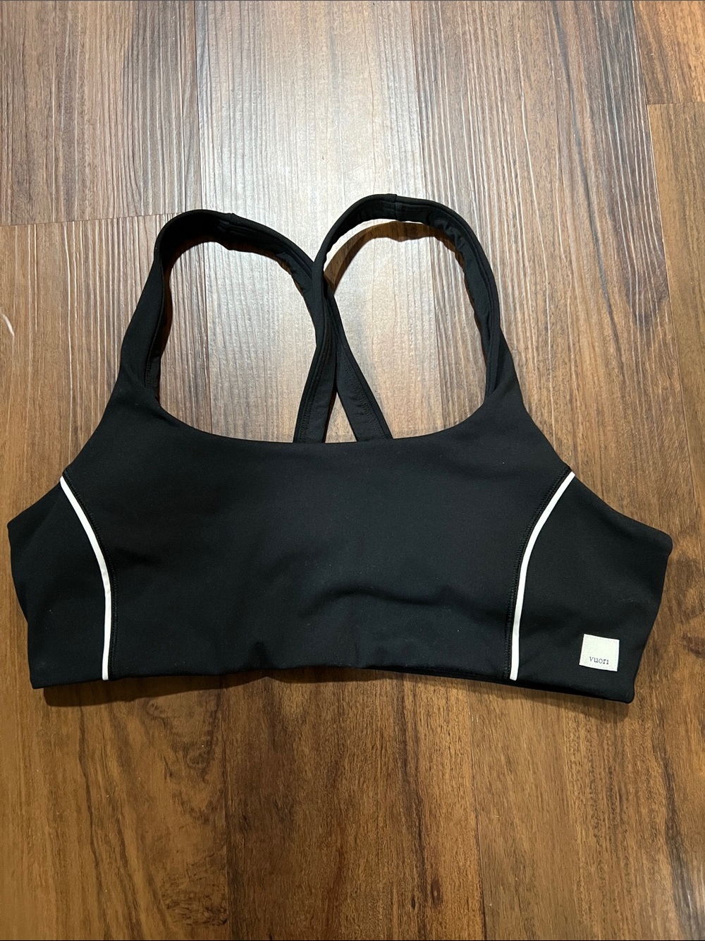 Vuori Black Sports Bra with White Piping